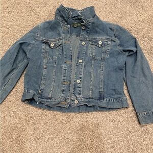 Ladies Eddie Bauer Classic Blue Denim Jacket Sz Medium Stretch Jean Jacket Y2K